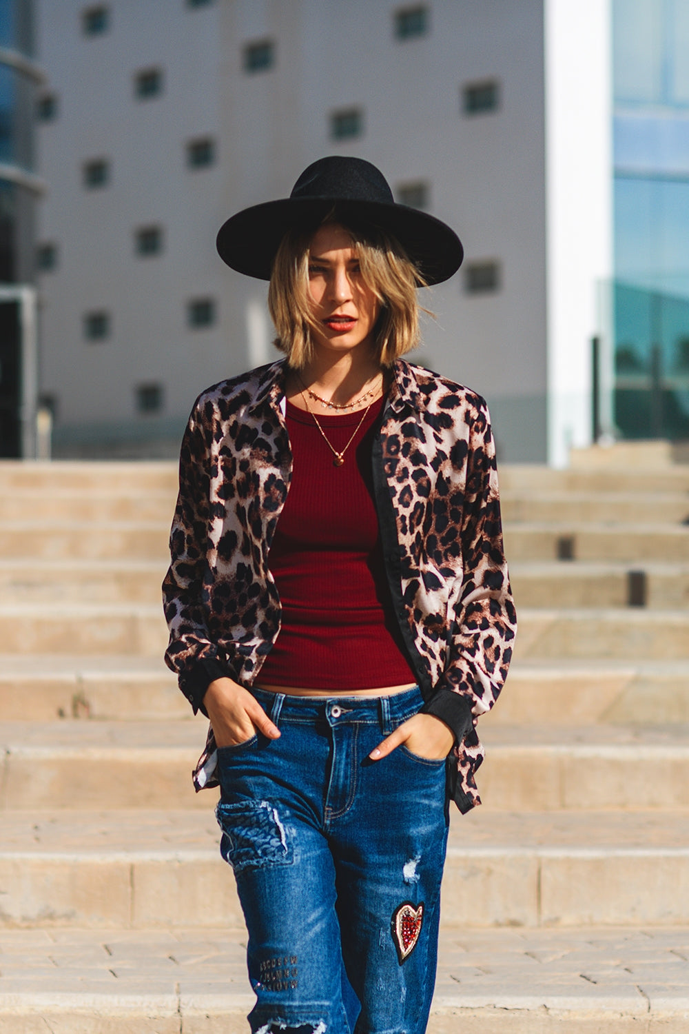 Camicia Leopardata con dettaglio in raso nero