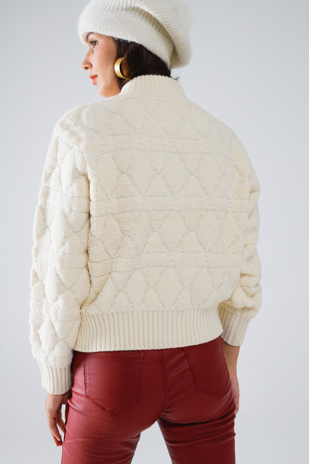 Morbido bomber in maglia grossa color ecrù